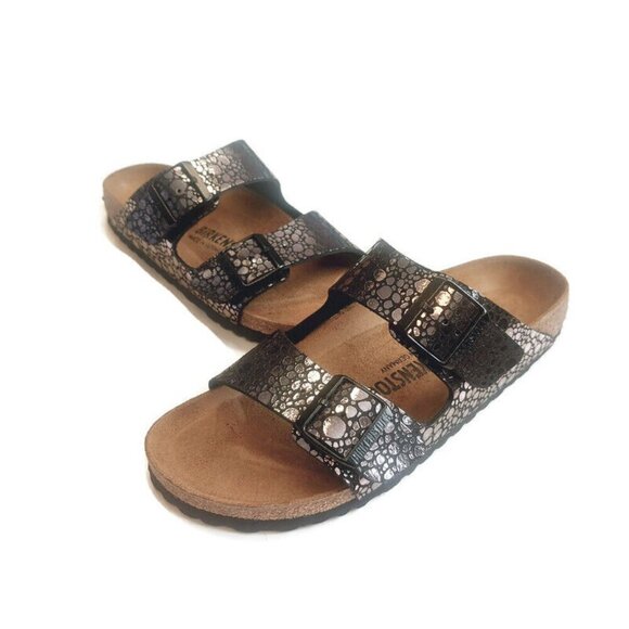 Birkenstock Arizona Sandals Womens Size 8 - 8.5 Black Metallic Stone Narrow EU39 - Picture 5 of 9